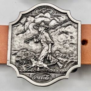 1970s Coca Cola Silver belt buckle " Boy  with fishing pole "